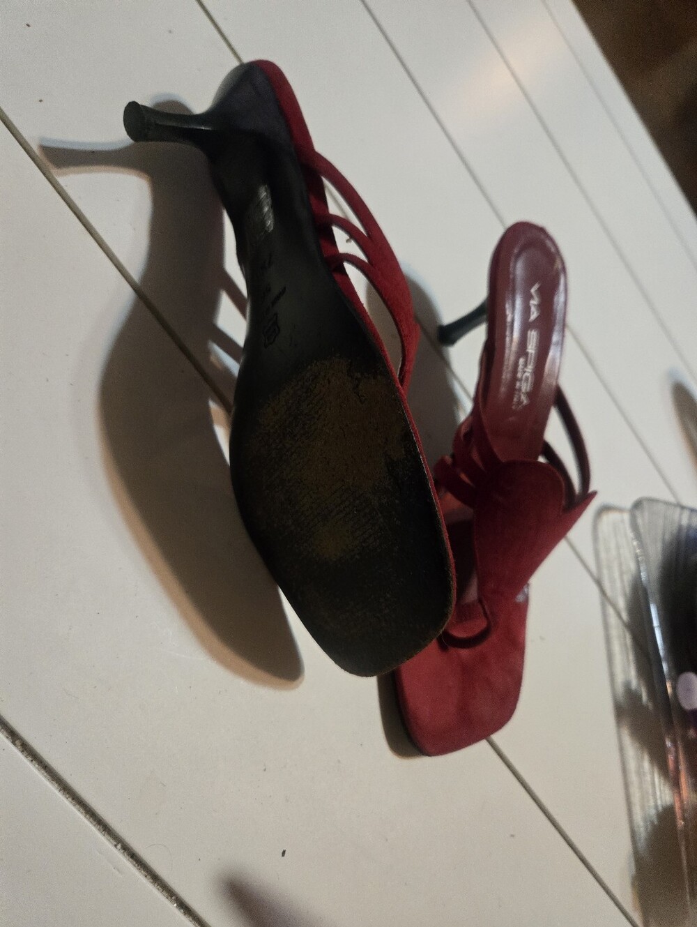 Vintage Via Spiga Red Heart-Detail Suede Women's Sandals Heatt Shape - Picture 3 of 7